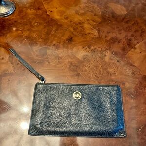 Michael Kors Black Leather Clutch with Gold Logo